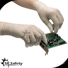 SRSAFETY ESD glove, nylon-carbon knitted liner coated white PU on finger safety working gloves